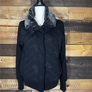 Women's Black Jacket with Faux Fur Collar